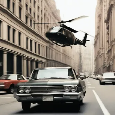 The action-packed movie showcased thrilling car chases and helicopter transportation scenes.