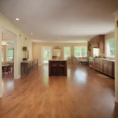 The open floor plan of the house allows for better flow of transportation between rooms.