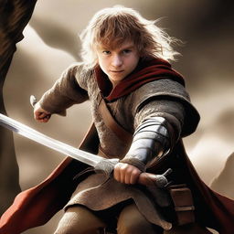 This digital art image showcases a courageous hobbit fighter