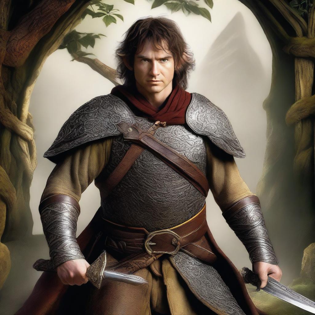 This is a high-resolution digital art image featuring a male hobbit