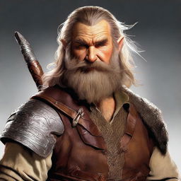 This is a high-quality digital art image depicting a bearded male hobbit