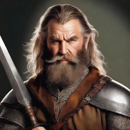 This is a high-quality digital art image depicting a bearded male hobbit