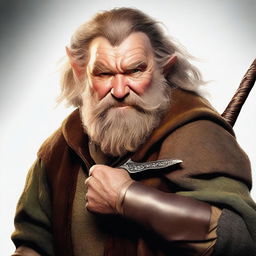 This is a high-quality digital art image of a bearded male hobbit