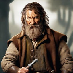 This is a high-quality digital art image of a bearded male hobbit