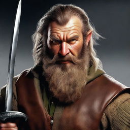 This is a high-quality digital art image of a bearded male hobbit