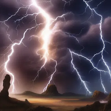 The charged atmosphere during the battle of the gods caused thunder to rumble and lightning to strike the earth.