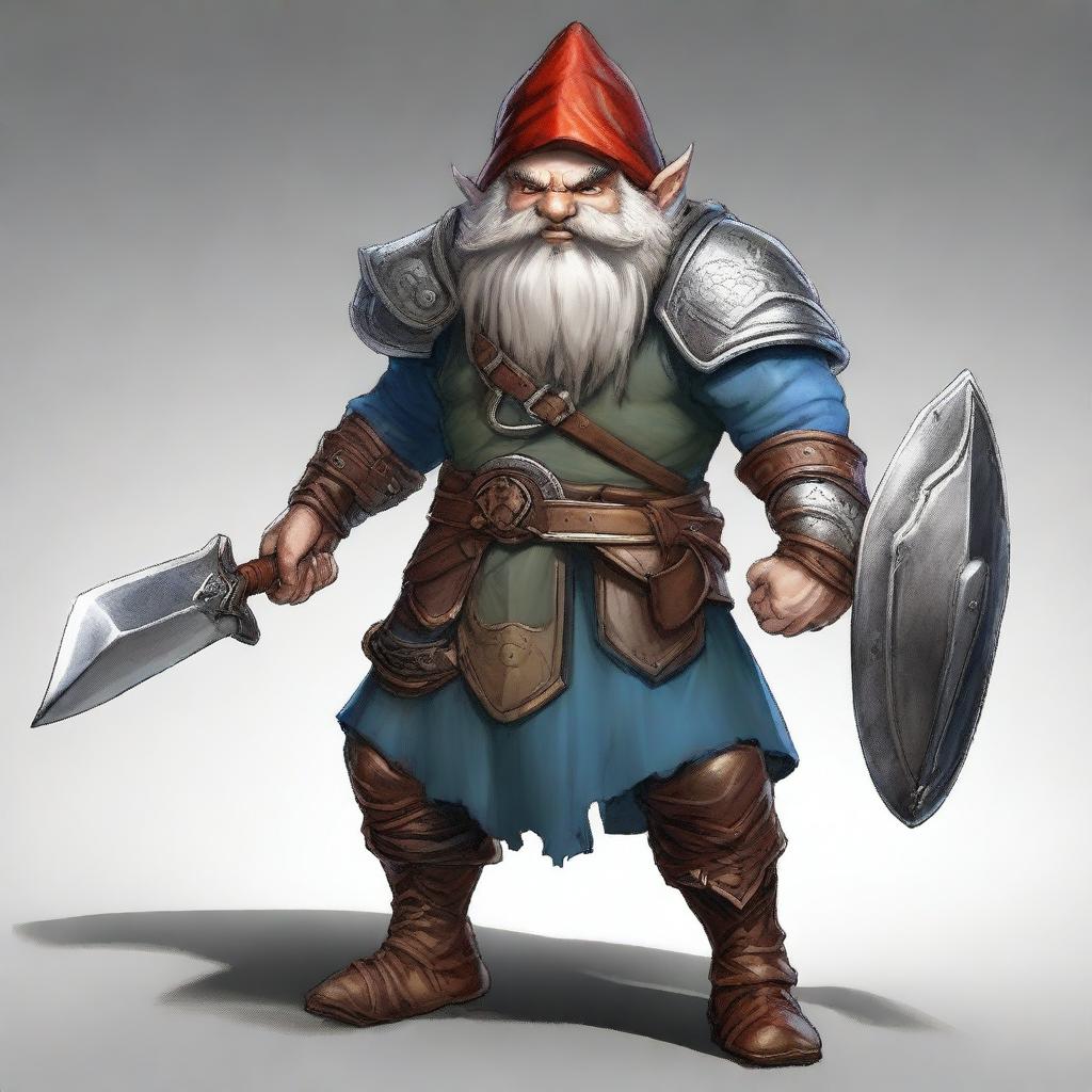 This is a high-quality digital art image of a male gnomish fighter from the D&D universe