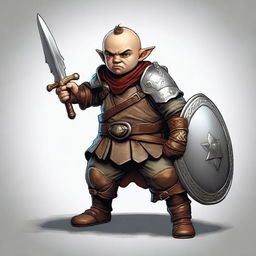 This is a high-quality digital art image featuring a male halfling fighter from the D&D fantasy universe