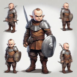 This is a high-quality digital art image featuring a male halfling fighter from the D&D fantasy universe