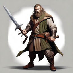 This is a high-quality digital art image of a bearded male hobbit warrior from the D&D universe