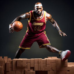 LeBron James now intensely dribbling a textured brick instead of the previously depicted basketball