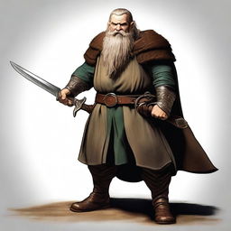 This is a high-quality digital art image of a bearded male hobbit warrior from the D&D universe