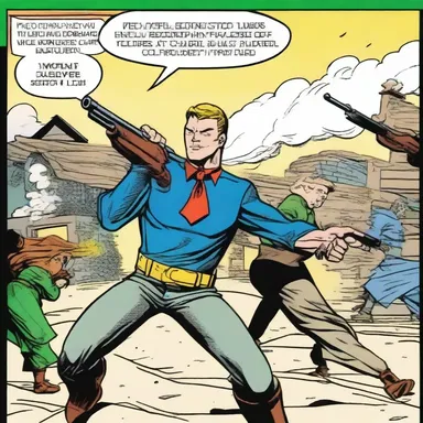 In the comic strip, the hero loads his shotgun with buckshot to defeat a group of villains.