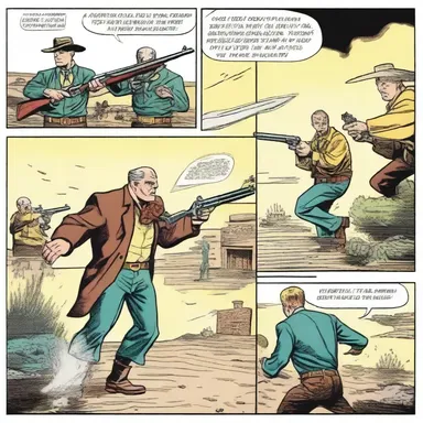 In the comic strip, the hero loads his shotgun with buckshot to defeat a group of villains.