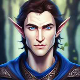 This is an exquisite digital art image, showcasing a handsome male elf in the artistic style of Dungeons and Dragons