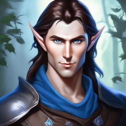 This is an exquisite digital art image, showcasing a handsome male elf in the artistic style of Dungeons and Dragons