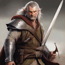 This is a top-quality digital art image featuring a male hobbit warrior from the D&D universe