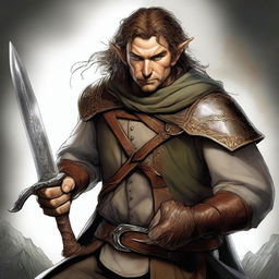 This is a top-quality digital art image featuring a male hobbit warrior from the D&D universe