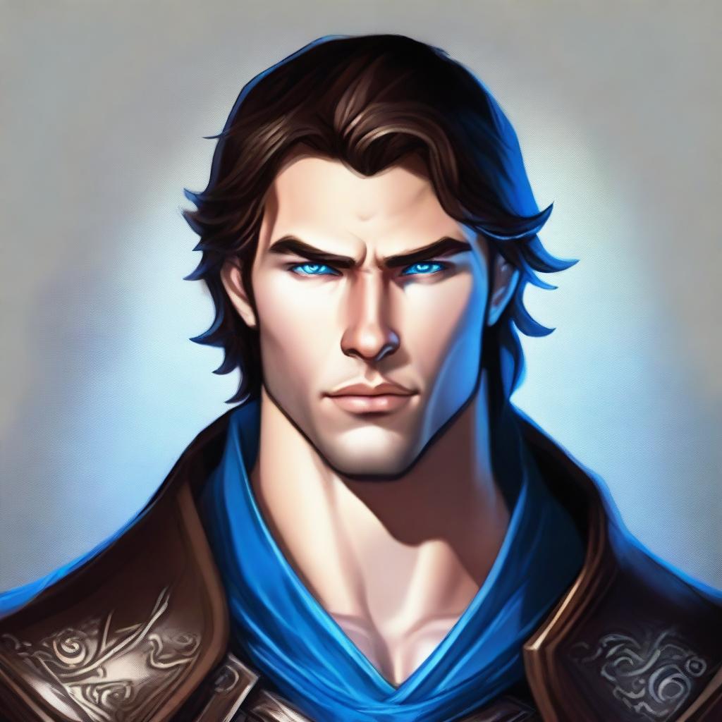 This is a top-tier digital art image, showcasing a handsome male human in the artistic style of Dungeons and Dragons
