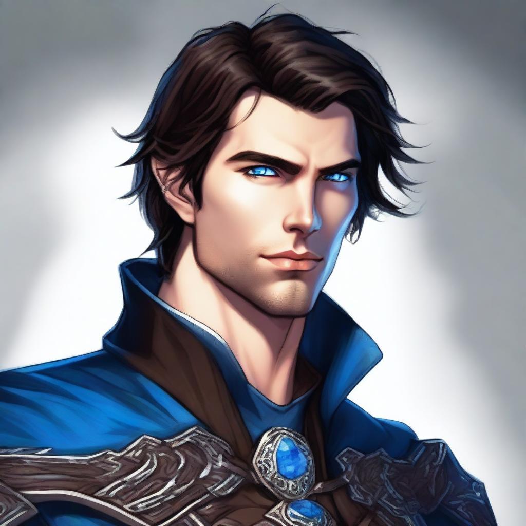 This is a top-tier digital art image, showcasing a handsome male human in the artistic style of Dungeons and Dragons