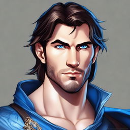 This is a top-tier digital art image, showcasing a handsome male human in the artistic style of Dungeons and Dragons