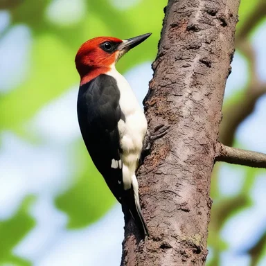 In the movie, the redheaded woodpecker is shown pecking at a tree with its distinct red head and neck.