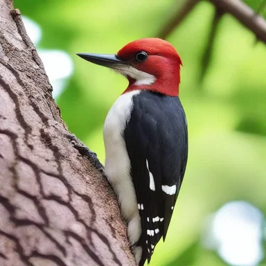 In the movie, the redheaded woodpecker is shown pecking at a tree with its distinct red head and neck.
