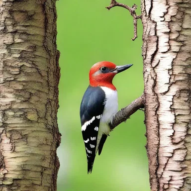 In many animated cartoons, the redheaded woodpecker is often depicted drumming on tree trunks with its vibrant red head.