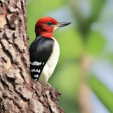 In many animated cartoons, the redheaded woodpecker is often depicted drumming on tree trunks with its vibrant red head.