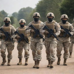 A group of soldier-standing strong and ready in their full, immaculate military gear, forming a powerful and disciplined unit.