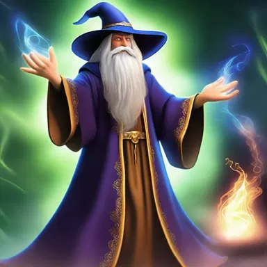 The powerful wizard channelizes his magic towards casting a spell to protect the kingdom.