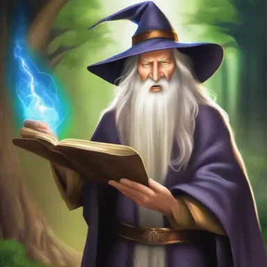 The powerful wizard channelizes his magic towards casting a spell to protect the kingdom.