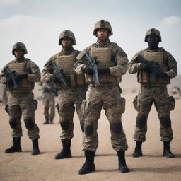 A group of soldier-standing strong and ready in their full, immaculate military gear, forming a powerful and disciplined unit.