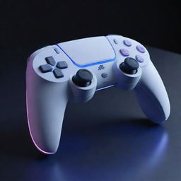 A sleek, futuristic game console with a stylish design reminiscent of the Playstation style, boldly labeled 'PS6'. Bright lights emanate from its surface, highlighting its cutting-edge features and impressive capabilities.