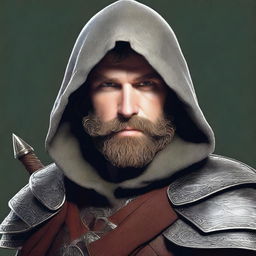 This is a high-quality digital art image depicting a bearded hobbit knight