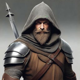 This is a high-quality digital art image depicting a bearded hobbit knight