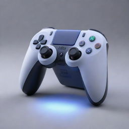 A sleek, futuristic game console with a stylish design reminiscent of the Playstation style, boldly labeled 'PS6'. Bright lights emanate from its surface, highlighting its cutting-edge features and impressive capabilities.