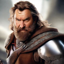 This is a high-resolution digital art image featuring a bearded hobbit knight