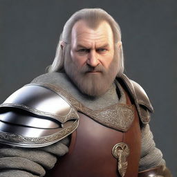 This is a photorealistic digital render of an adult hobbit knight