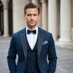 Generate an image of a handsome man in a sophisticated and classy attire.