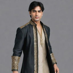 Illustrate the hero from the 'Janat Kay Pattay' novel, embodying his key attributes and signature outfit.