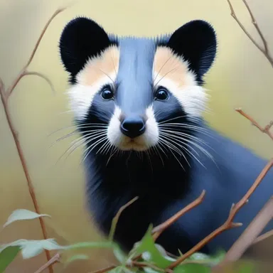 The artist painted a realistic portrait of a ratel in its natural habitat.