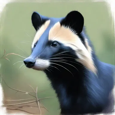 The artist painted a realistic portrait of a ratel in its natural habitat.