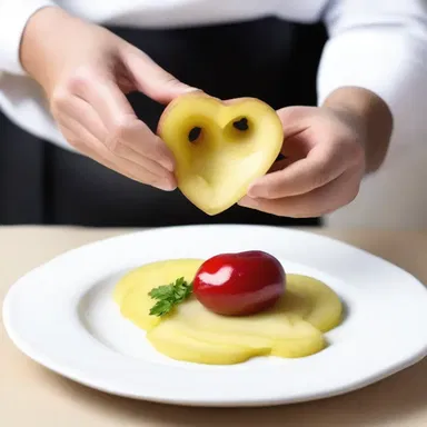 To impress his date, the chef used a heart-shaped ricer to shape the potatoes into a lovingly crafted side dish.