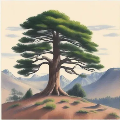 The artist used the pencil cedar tree as inspiration for a stunning landscape painting.