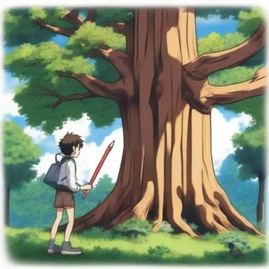 In the anime series, the protagonist encounters a magical creature residing in a mystical pencil cedar tree.