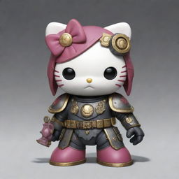 A cute and adorable illustration of Hello Kitty styled in Warhammer 40k armor and gear