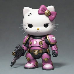 A cute and adorable illustration of Hello Kitty styled in Warhammer 40k armor and gear