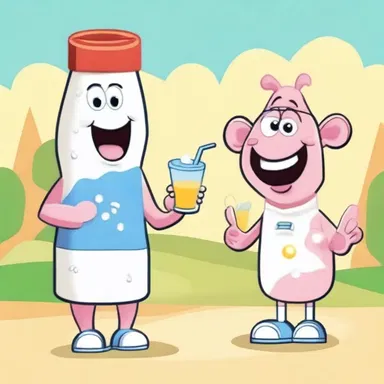 In this cartoon, the lactose intolerance character teaches children the importance of choosing lactose-free alternatives and living a healthy lifestyle.