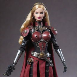 Barbie imagined as a member of the Adeptus Mechanicus from Warhammer 40k, complete with cybernetic augmentations and tech-priest robes